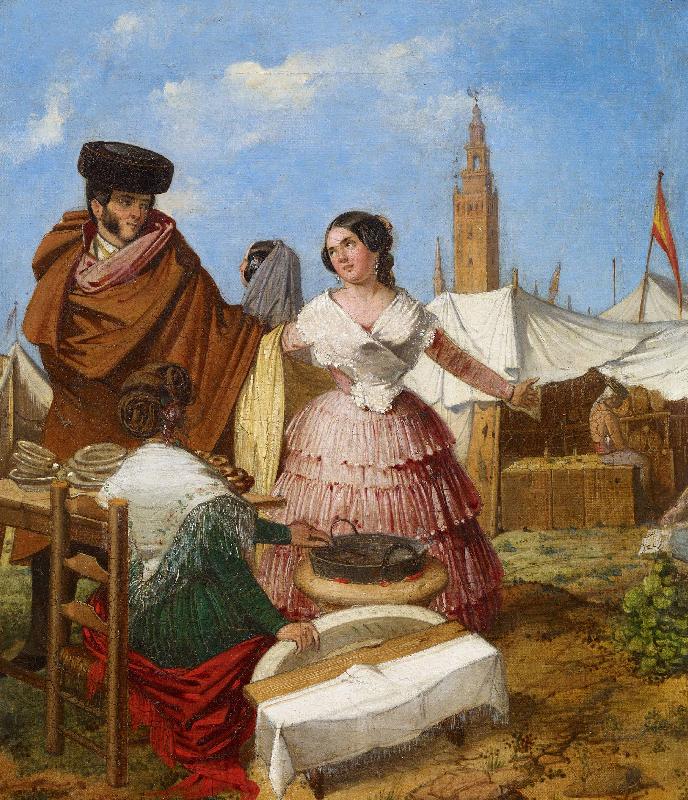 Aragon jose Rafael Courting at a Ring Shaped Pastry Stall at the Seville Fair France oil painting art